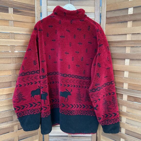 Black Mountain Red Black Fleece Jacket Moose Design Women XL Acrylic Polyester - Picture 2 of 4